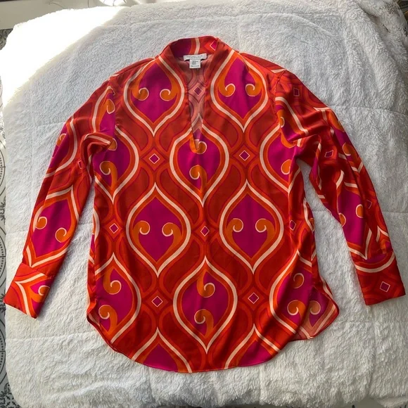 NWOT Rachel Zoe Red and Orange Patterned Blouse Size XS - Picture 6 of 6
